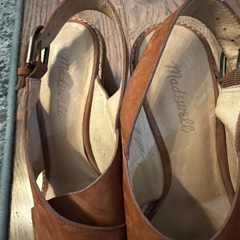 Madewell The Ruthie sandals US 8 Rust Brown Leather criss cross block heel